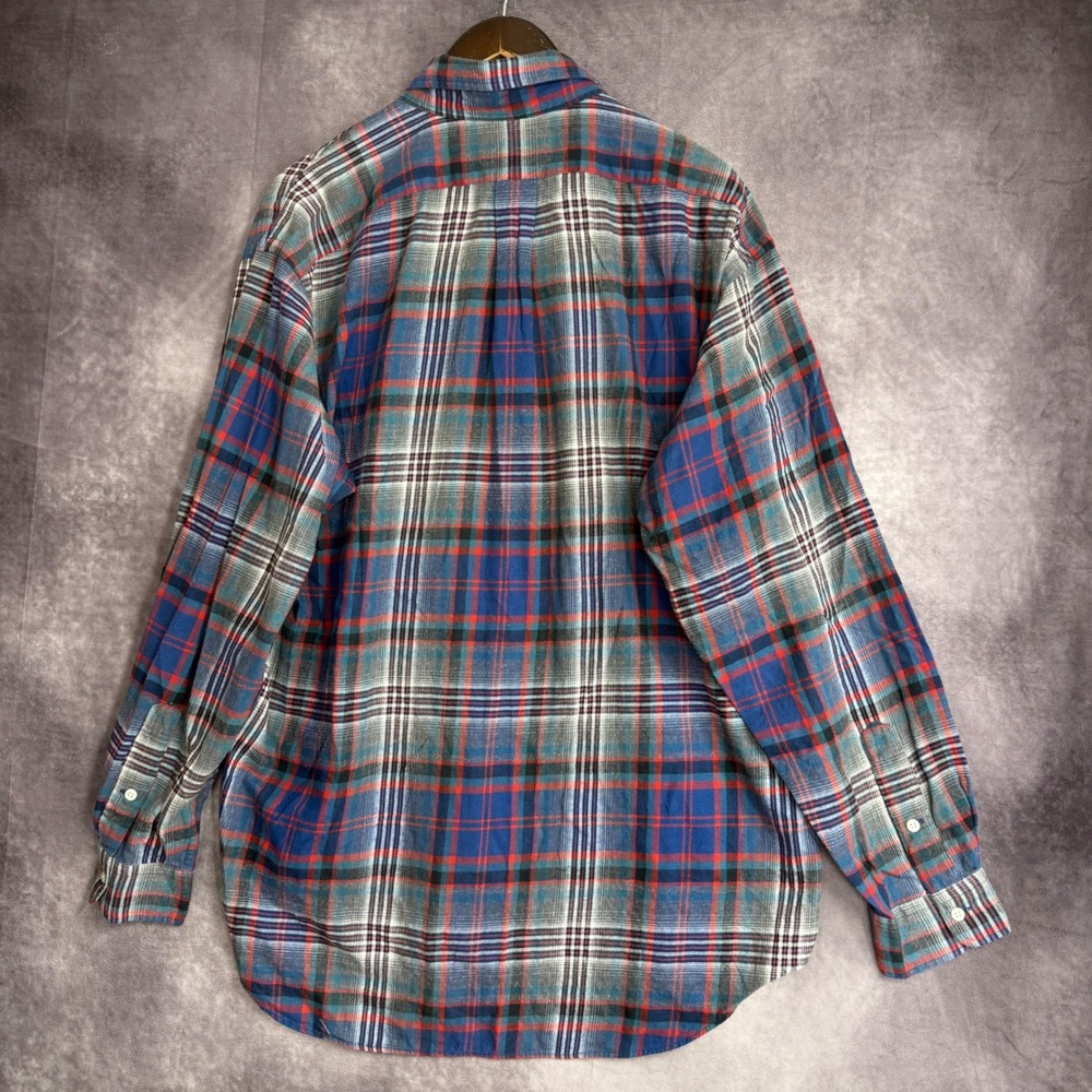 Ralph Lauren Blaire Mens Large Blue Red Plaid Flannel Button Down Shirt Cotton - Picture 4 of 8